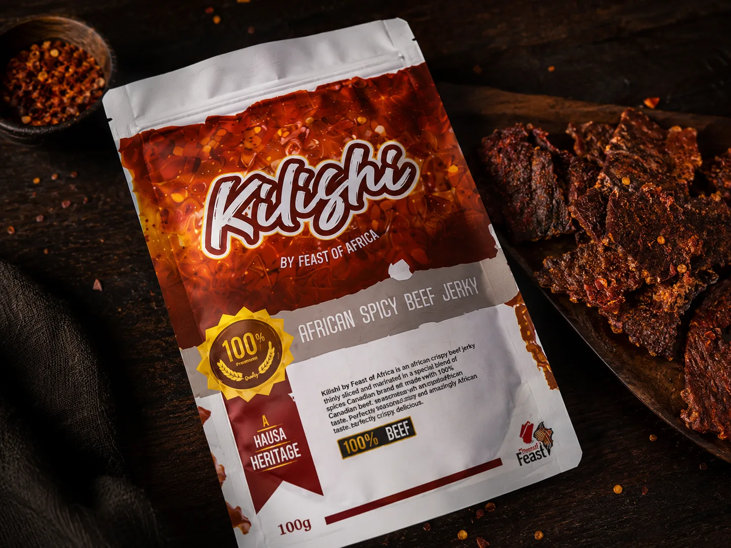 Feast of Africa kilishi in its retail pouch
